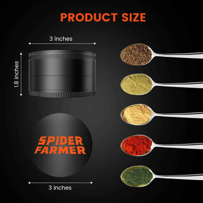 Spider Farmer Spice &amp; Herb Grinder – Hochwertiger Kräutermühle mit scharfem Edelstahl-Messer und 4 Teilen für effizientes Zerkleinern